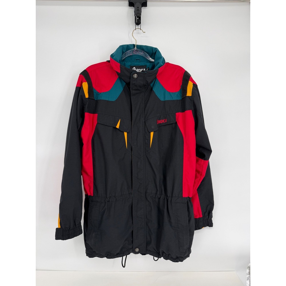 Vintage Nordica Classics Ski Jacket Men's Black Red Colorblock 90s Hooded Sz M